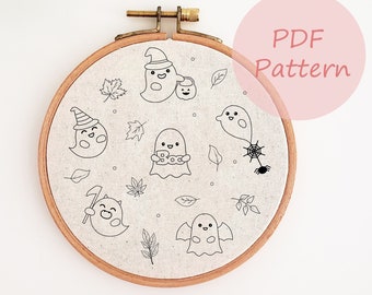 Ghost hand embroidery pattern, printable PDF embroidery pattern, Halloween wall decor, fall home decor, simple beginner printable pattern
