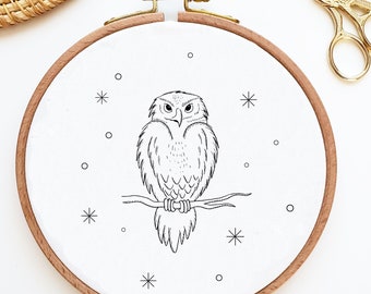 Owl in winter embroidery pattern, winter embroidery PDF pattern, hand embroidery design, needlepoint Christmas ornament, winter craft, DIY