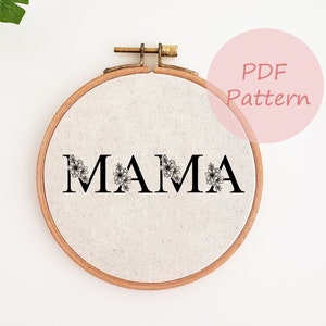 MAMA flor bordado PDF, padrão de bordado do dia das mães, carta floral mãe bordado à mão design, presente do dia das mães para a mãe, alfabeto