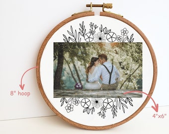 Modello ricamo portafoto floreale, disegno ricamo a mano cornice floreale, modello PDF, principiante ricamo, regalo fai da te, 4x6