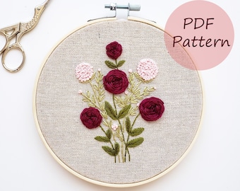Rose embroidery pattern, rose bouquet, hand embroidery pattern, DIY embroidery pattern, beginner embroidery pattern PDF, embroidery template