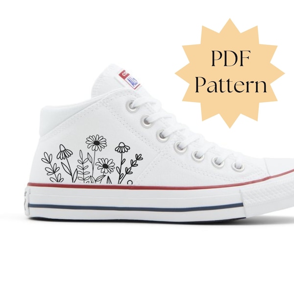 Shoe embroidery pattern, wildflower pocket hand embroidery design, DIY embroidery on jean, embroidery on clothing, PDF embroidery template