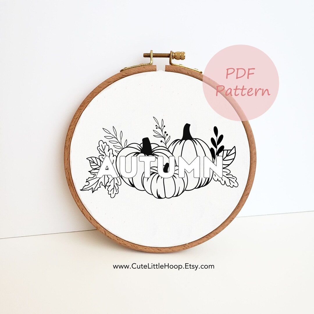 Autumn Pumpkin Embroidery Pattern, Fall Floral Hand Embroidery Design ...
