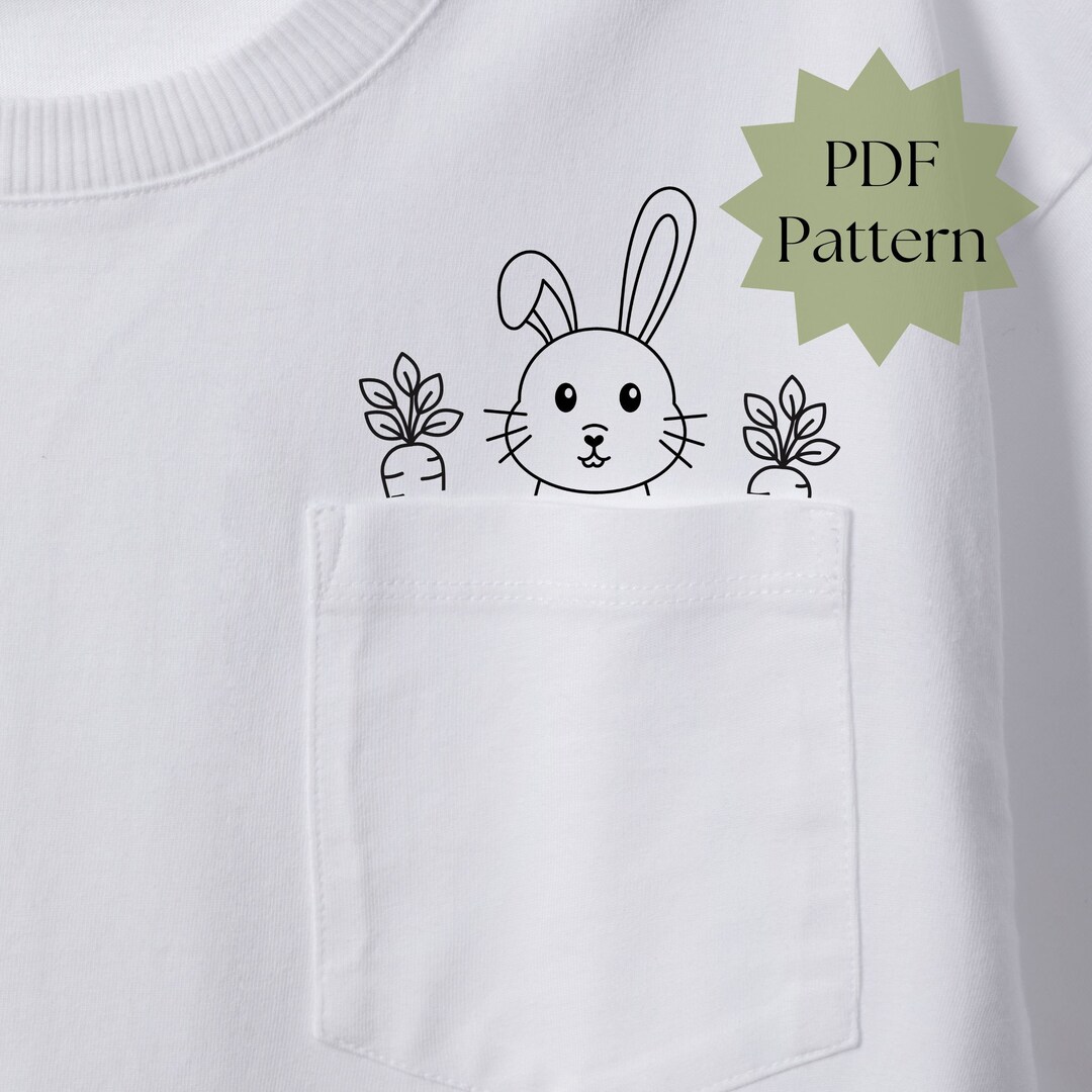Cute Bunny Pocket Embroidery Pattern, Carrot Rabbit Hand Embroidery ...