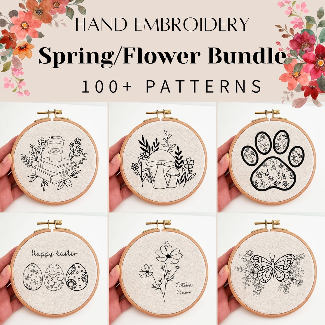 Floral Hand Embroidery Pattern Bundle, Wildflower Botanical PDF Pattern ...