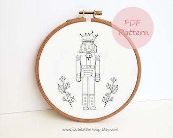 Nutcracker Christmas embroidery pattern, Christmas ornament hand embroidery design, handmade gift, home decor, DIY winter craft, beginner