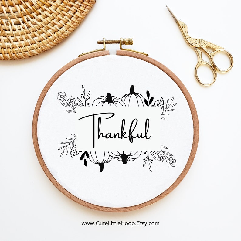 Thankful Hand Embroidery Pattern, Split Pumpkin Printable Embroidery ...