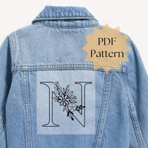 Padrão de bordado de alfabeto completo para jaqueta jeans, padrão PDF bordado à mão de 26 letras, presente feito à mão DIY, bastão e ponto para impressão