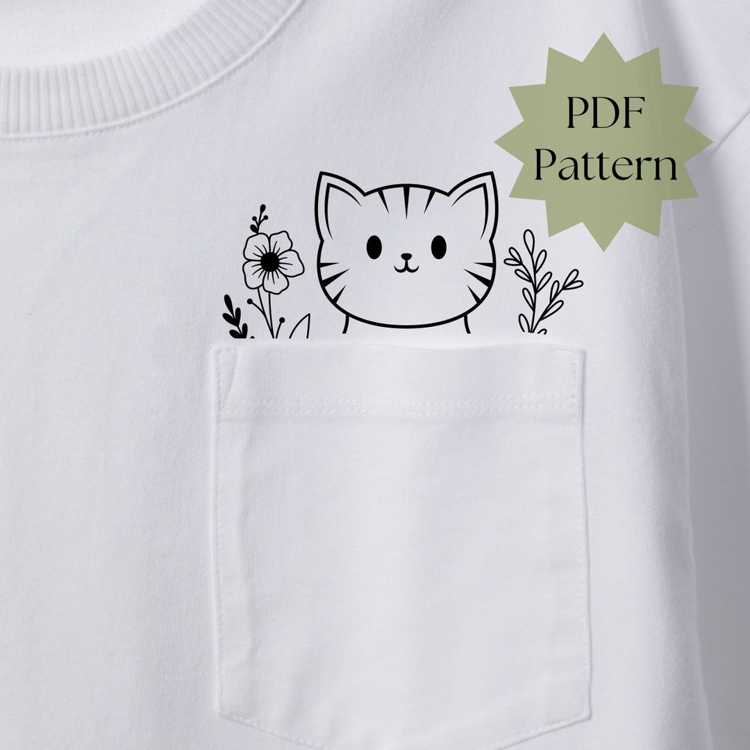 Cartoon Kitty Embroidery Hoodie with Pocket