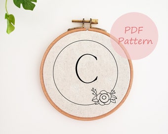 26 letter hand embroidery design, Monogram embroidery pattern, Floral embroidery PDF, nursery wall art, DIY gift, beginner needlepoint