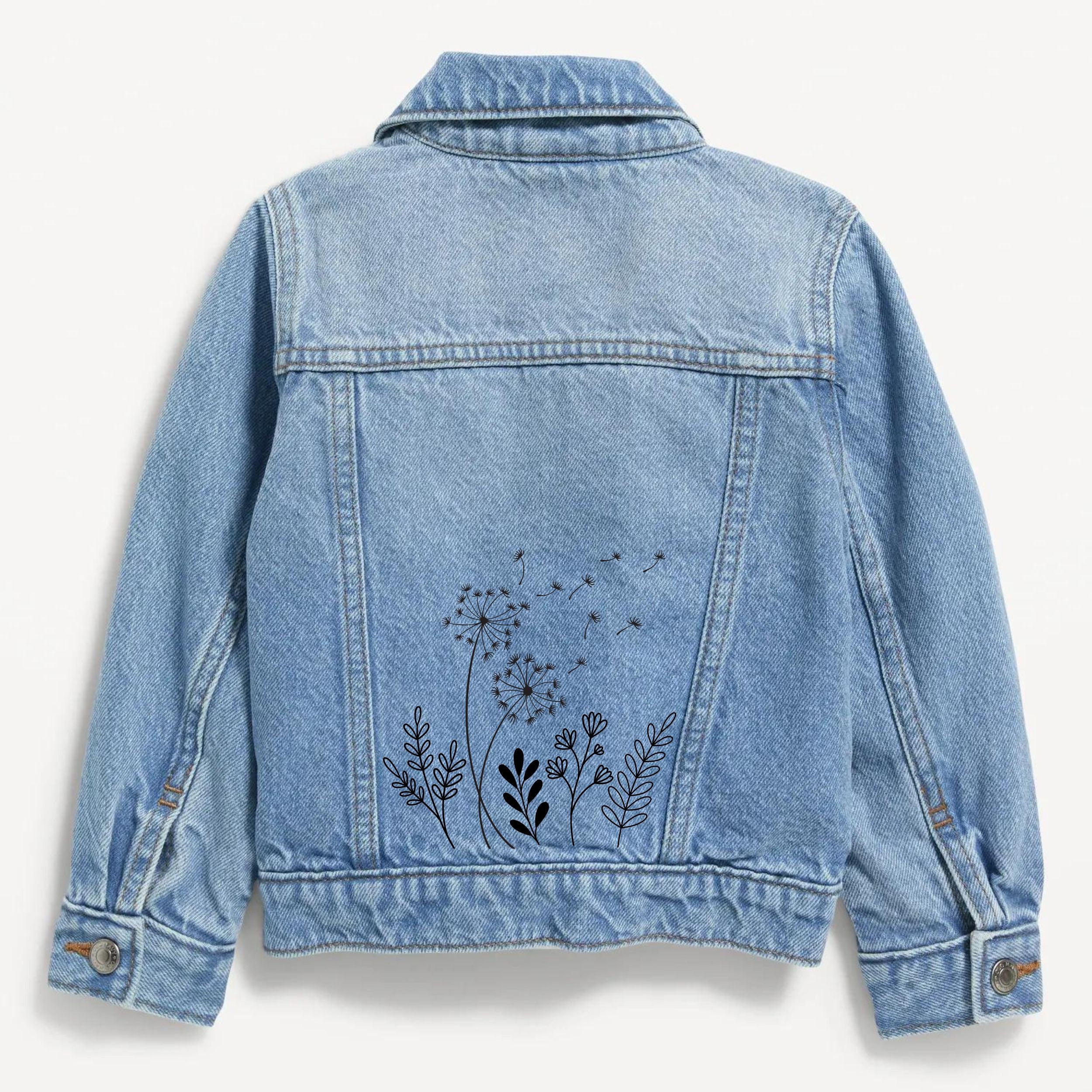Jean Jacket Embroidery Pattern, Wildflower Dandelion Hand Embroidery