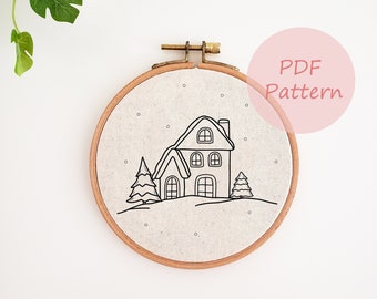 Stickmuster Winter, Weihnachtsbaum, Schneehaus Stickdatei PDF Muster, Urlaub Handstickerei, Stickvorlage, DIY