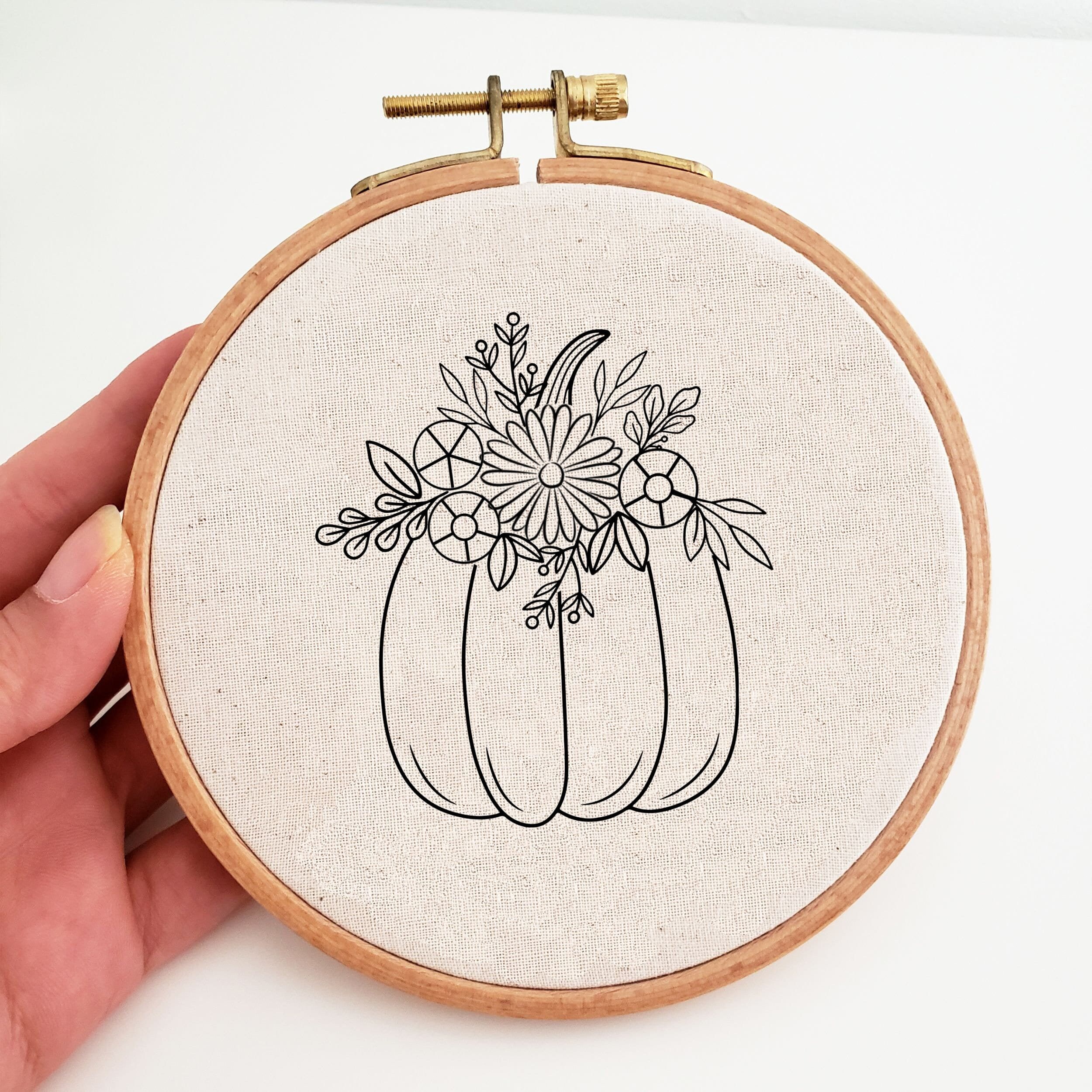 Pumpkin Flower Hand Embroidery Pattern PDF, Fall Digital Embroidery ...