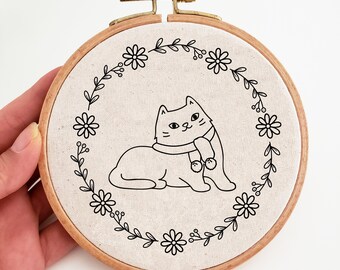 Set of 4, cat Christmas ornament embroidery pattern, cat Xmas easy PDF pattern, cat holiday decor, hand embroidery design, digital download