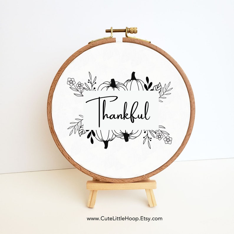Thankful Hand Embroidery Pattern, Split Pumpkin Printable Embroidery ...