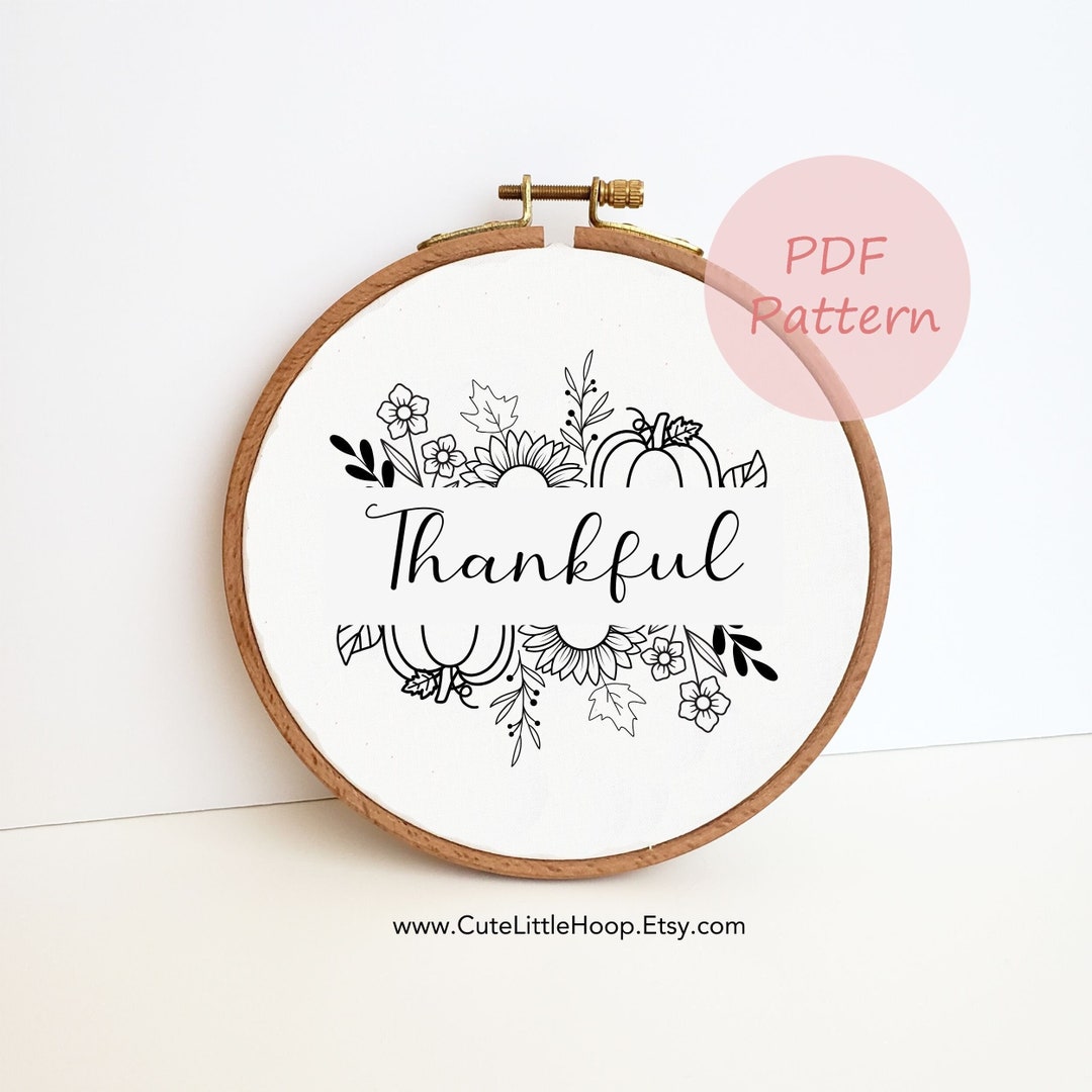 Split Pumpkin Printable PDF Pattern, Thankful Sunflower Hand Embroidery ...