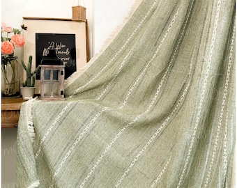 Green Boho Curtain, Linen Curtain Panel, Vintage Curtain, Countryside Style Drapery, Curtains for Living Room and Bedroom,Customize Curtains