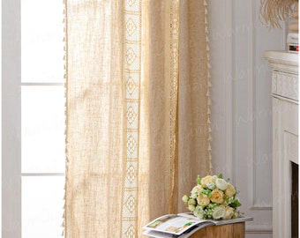 Rideau bohème, panneau de rideau en lin, rideau de ferme, draperie de style campagne, rideaux pour le salon et la chambre à coucher, taille personnalisable, Gtft