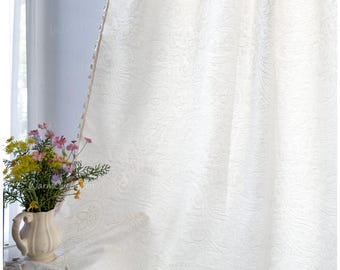 White Boho Curtain, Embroidered curtain, Linen Curtain Panel, Bohemian Curtain, Countryside Style Drapery, Curtains for Living Room, Bedroom