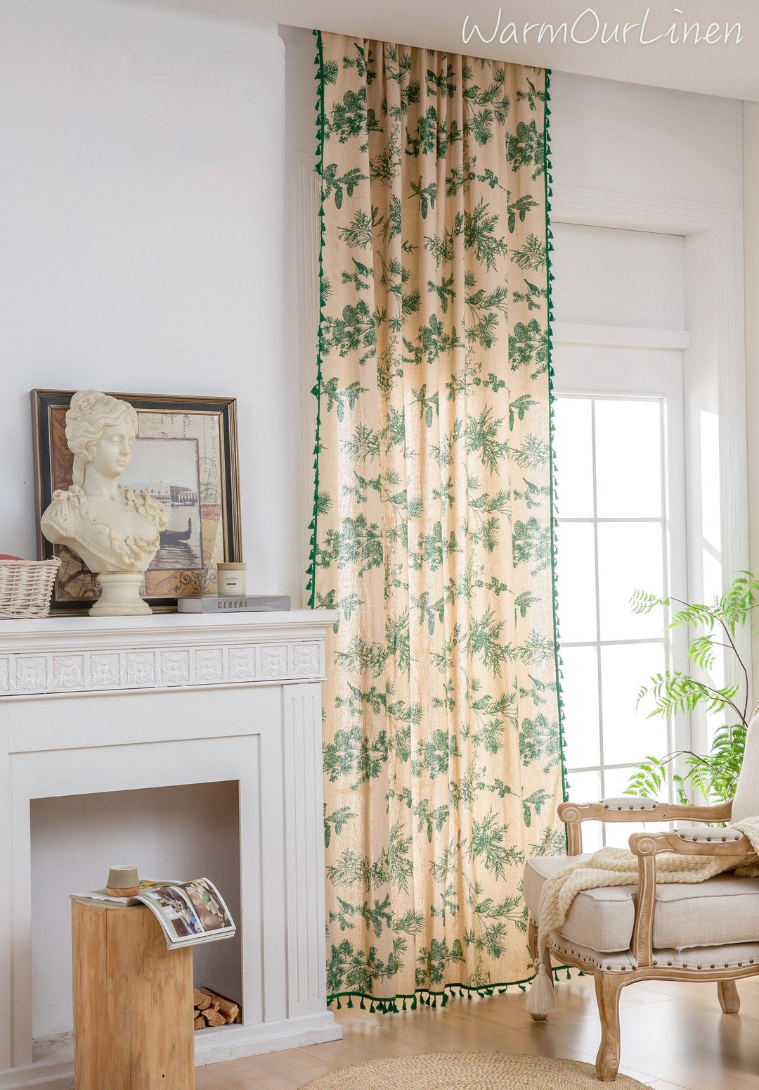 Boho Curtain, Linen Curtain Panel, Bohemian Curtain, Countryside Style