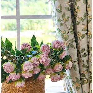 Cortina de lino con diseño de pájaros y flores, estilo rústico, para sala de estar y dormitorio, personalizable. imagen 7