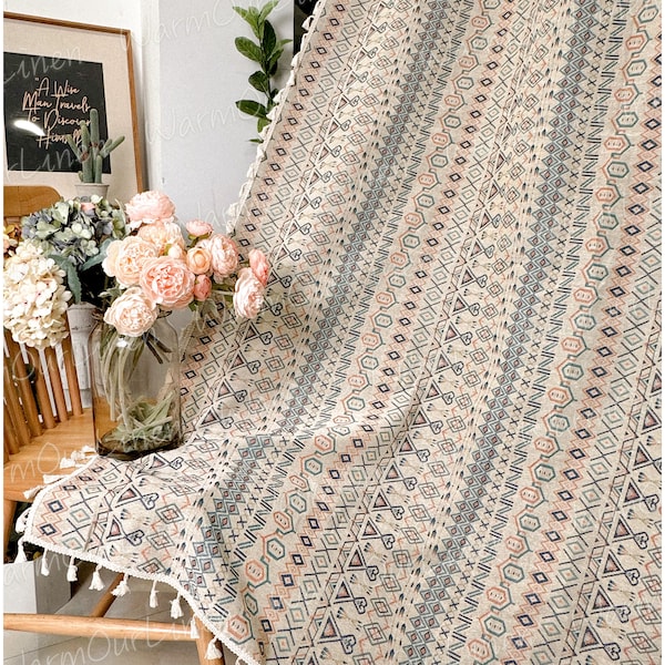 Boho Curtain, Linen Curtain Panel, Curtain, Countryside Style Drapery, Curtains for Living Room and Bedroom, Customize Size Curtains