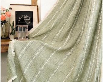 Groen bohogordijn, linnen gordijnpaneel, vintage gordijn, gordijnen in landelijke stijl, gordijnen voor woonkamer en slaapkamer, gordijnen aanpassen
