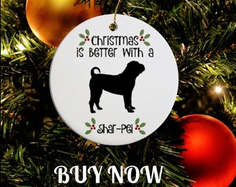 Shar-Pei Dog Breed Round Christmas Tree Ornament, Dog Lovers Decor, Holiday Decorations, Pet Ornament, Dog Christmas