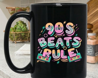 90s Beats Rule Retro 15oz Black Coffee Mug