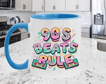 90s Beats Rule 11oz Accent Ceramic Coffee Mug, Mugs With Handles, Retro Home Decor, Mama Coffee Mug, Retro Coffee Mug, Old School Vibes