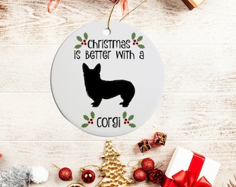 Corgi Dog Breed Round Christmas Tree Ornament Corgi Lover Gift Ceramic Dog Ornament