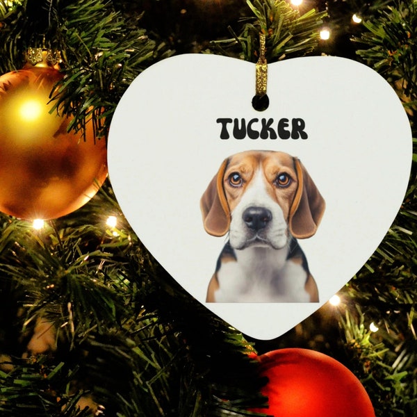 Beagle Dog Ornament, Personalized Dog Ornament, Retro Ornaments, Beagle Gifts, Gifts For Dog Lovers, Dog Memorial, Heart Ornament, Grab Bag