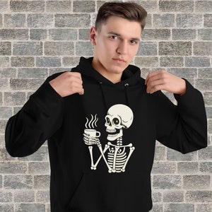 Skeleton Coffee Hoodie: Spooky Season Unisex Sweatshirt