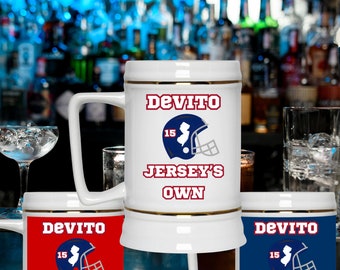 Tommy DeVito Jersey's Own Custom Beer Stein, 22oz, Groomsmen Beer Stein, New York Giants Football, Sports Fan Gift, Gift for Fiance