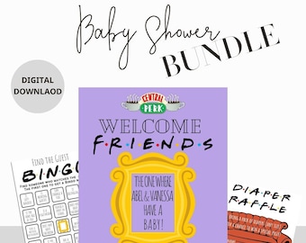 Baby shower bundle, bingo card, diaper raffle, Welcome sign, Friends Baby Shower