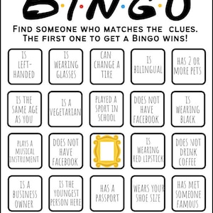 FREUNDE Bingo Spiel, Babyparty Bingo, Brautparty Bingo, Freunde Duschspiel, Bingo Karte