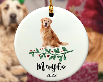 Custom Dog Ornament, Christmas Pet Ornament Decor, Santa Ornament, Round Ceramic Christmas, Custom Ornament, Pet Portrait Ornament
