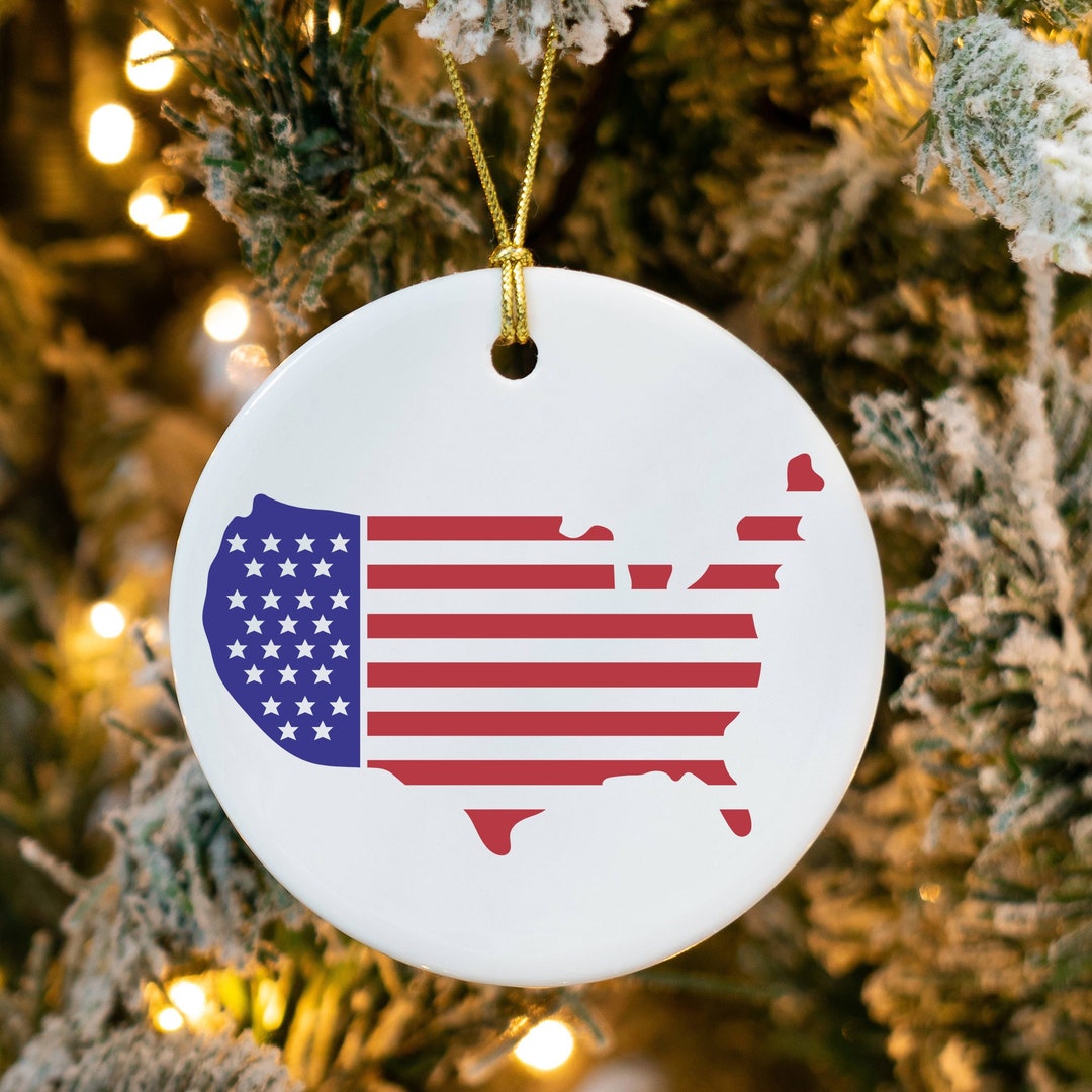USA Flag Ornament America Map Ornament America Silhouette Etsy