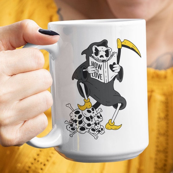 How to love Cool funny saying sarcastic anti valentines coffee mug gift for him her,teacher's gift,forever alone,grim reaper joke funny cool