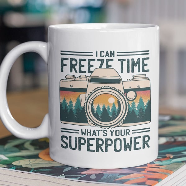 I can freeze time -Cool photographer gift idea,Vintage canon nikon film slr,dslr,lens,trendy hipster 35mm mug,dad mom girlfriend boyfriend