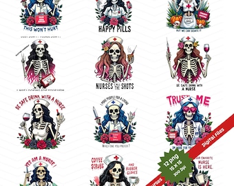 Funny Skull Nurse PNG Bundle: Sarcastic Skeleton Digital Files