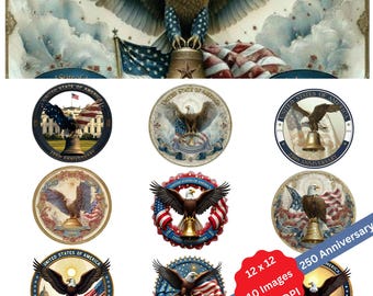 America 250 Anniversary Eagle PNG Bundle - téléchargement numérique patriotique - USA 1776-2026 aquarelle et aigles vintage, sublimation PNG