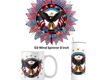 Patriotyczny prezent – kubek USA Eagle o pojemności 11 uncji, kubek 20 uncji i wiatraczek 8 cali – dekoracja z flagą amerykańską – prezent z okazji 4 lipca – prezent dla weterana