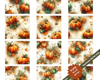 Papier peint numérique Glam Pumpkins : motif feuilles d'automne sans couture (12 fichiers PNG, 40 x 40 cm)