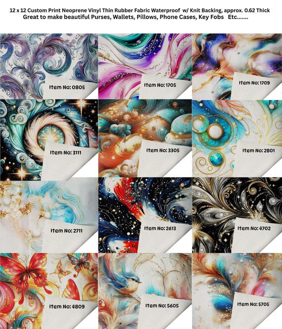 Waterproof Vinyl Fabric: 12x12 Swirl Print Neoprene with Knit Backing