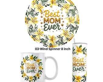 Coffret cadeau Meilleure maman de tous les temps - Mug Lily 11 oz, gobelet 20 oz et girouette 20 oz - Cadeau floral pour maman, cadeau de fête des mères, anniversaire de mère, cadeau de maman