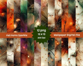 Papier peint numérique Fall Fern Sparkle : motif automne transparent (PNG 15 x 15 po.)