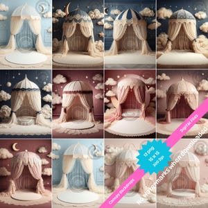 Canopy Photography Backdrops: Dreamy Baby Pet Scenes (12 PNG Digital Files)