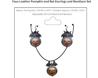 Boucles d'oreilles et collier chauve-souris citrouille en similicuir, boucles d'oreilles pendantes d'Halloween, bijoux légers et effrayants, cadeau d'automne fait main pour femme