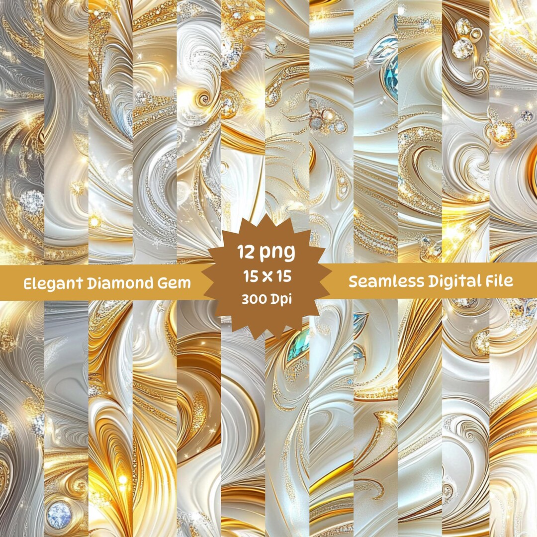 12 Elegant Diamond Gem Seamless Digital Papers | Gold & Silver Glitter ...